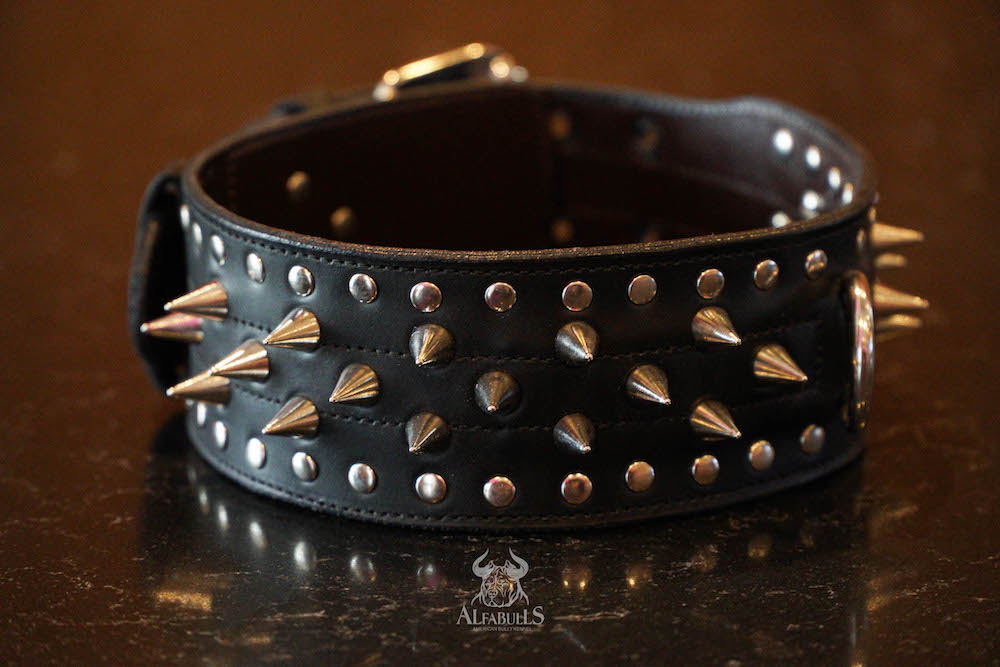 Двуслойный ошейник с шипами (широкий) AlfaBulls