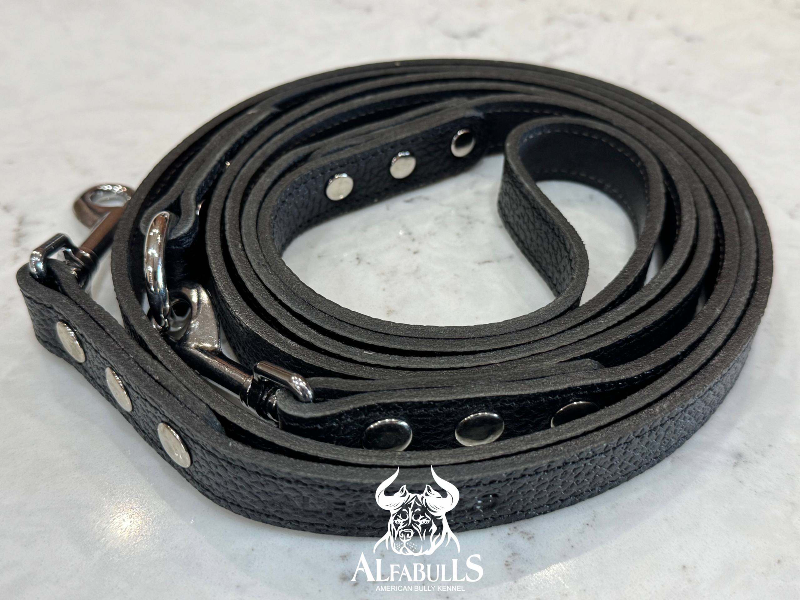 Поводок для собак из кожи (черный рефленый) AlfaBulls